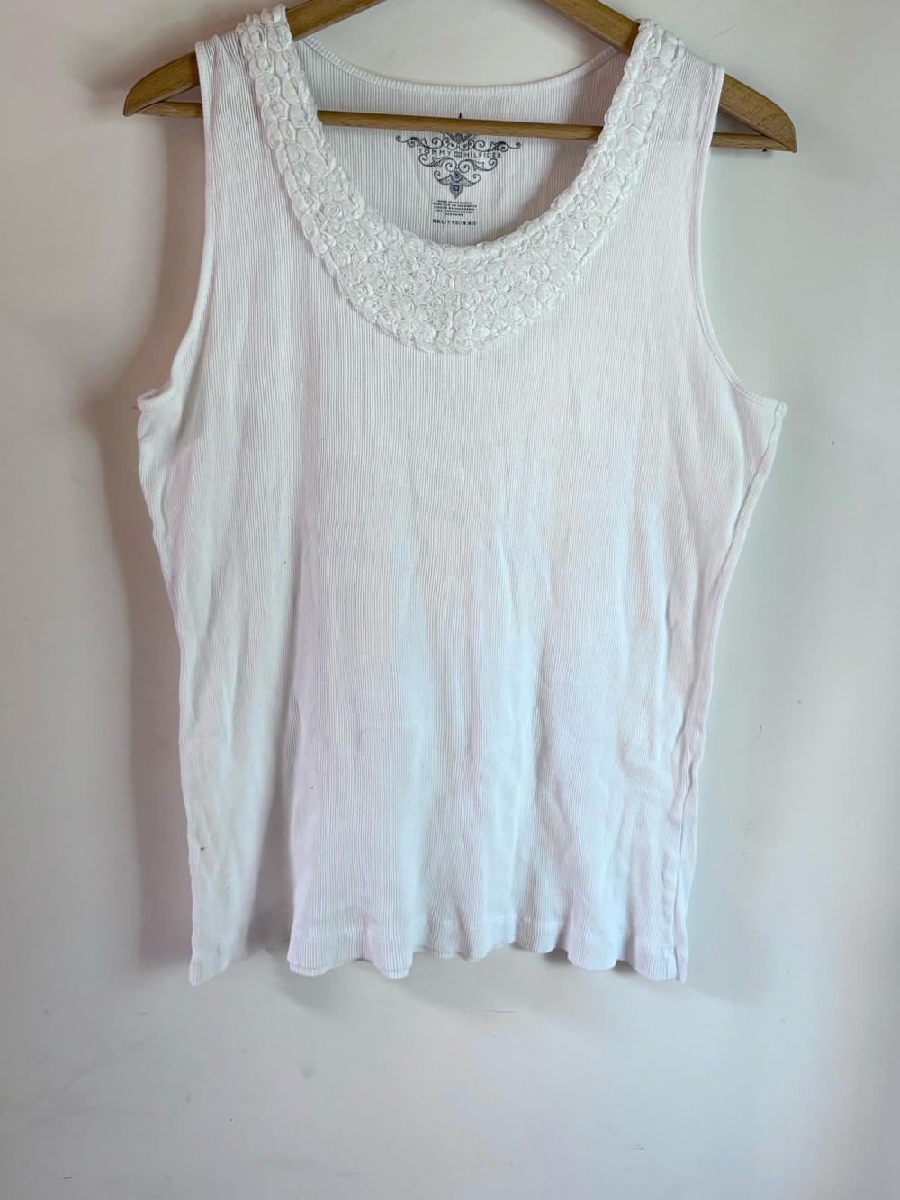 Tommy Hilfiger White Rose Lace-Trim Ribbed Tank Top